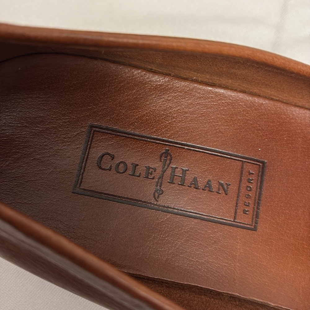 Cole Haan Resort collection loafers leather braided/tasseled slight heel Sz 12D - Picture 7 of 9